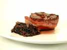Bacon Wrapped Steak with Balsamic Onion Relish